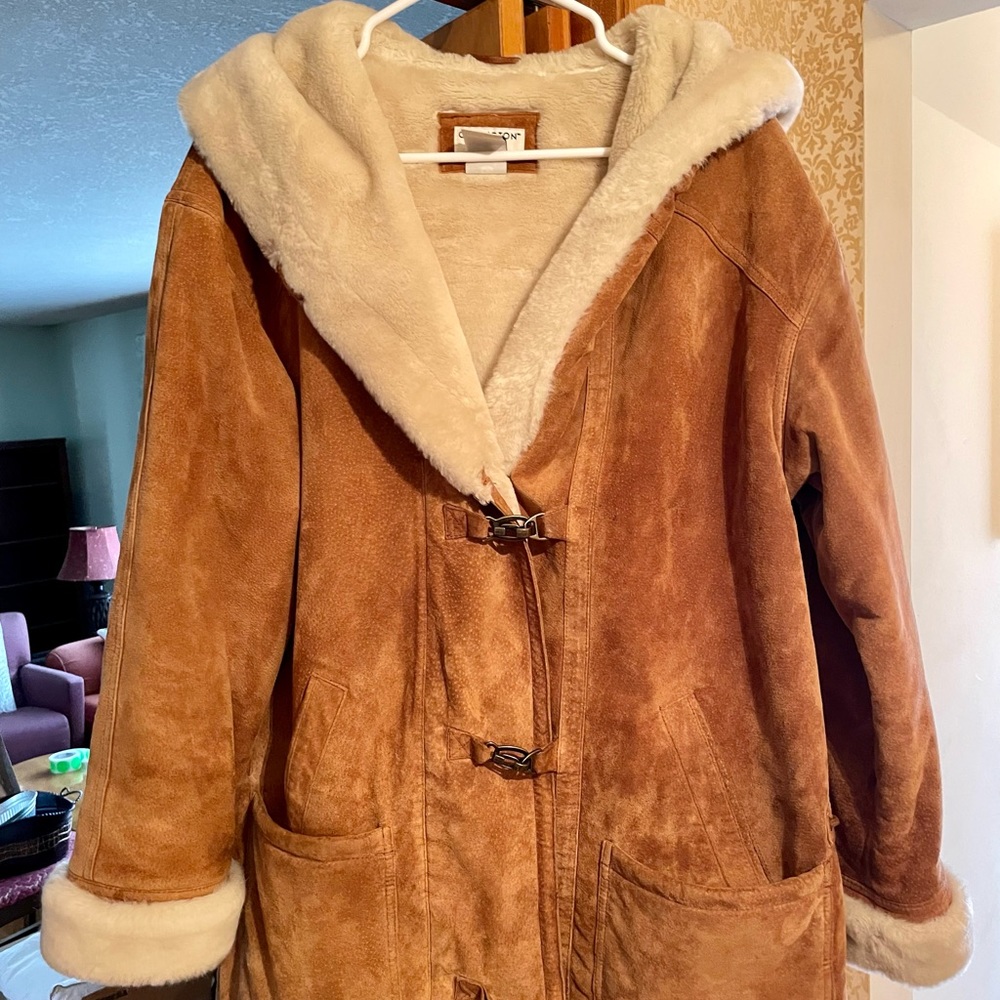 Covington Leather Suede Coat, faux fur lining